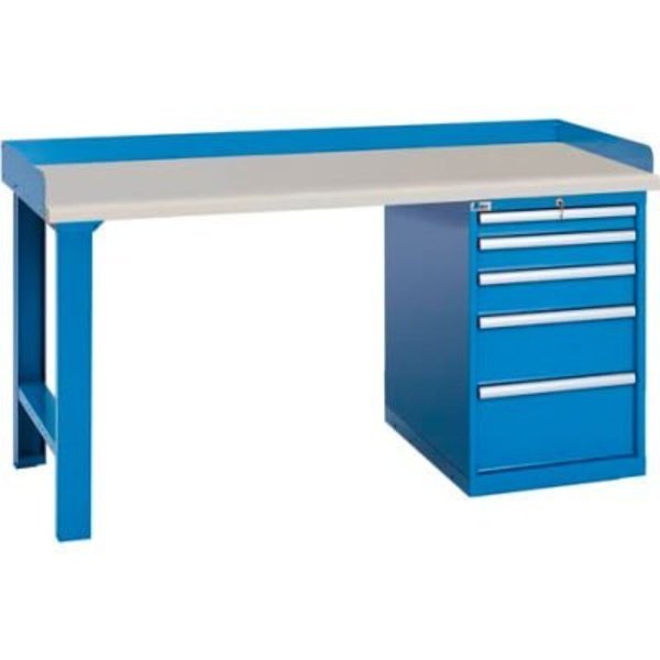 Lista International Industrial Workbench w/Leg, 5 Drawer Cabinet, Plastic Laminate Top - Blue XSWB43-72PT/BB